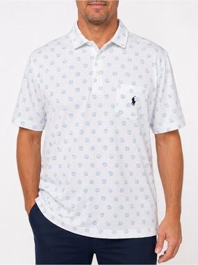 POLO Ralph Lauren Performance White/Lt Blue Floral Print Pocket Polo Size XL